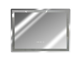 LED Огледало за баня 18W, 3000K - 6000K, 1200Lm, IP44, 240V, 800x600x45mm, Anti fog, димиране, Touch дисплей, часовник
