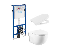 Комплект за WC, Duplo 4 в 1 Meridian Rimless Compact 480 (бутон по избор), A890090020 + A346244000 + A8012AC00B