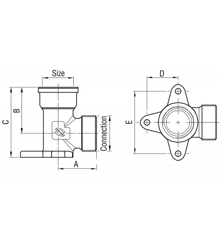 Стенно коляно никелирано 24x19 mm - 20 mm x 1/2 " - женска резба с фланец