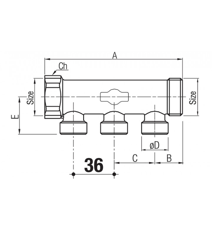 Колектор с 3 отвора 36 mm 1"