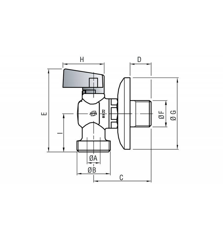 Кран спирателен ъглов 1/2 " / 1/2 "