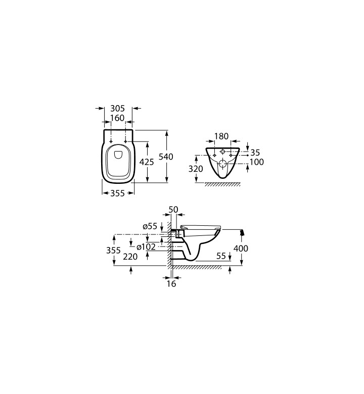 Окачена тоалетна чиния Debba RimLess Square