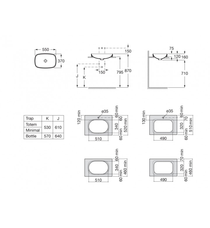 Умивалник за монтаж вурху плот 550 х 370 mm, Inspira, White Matte