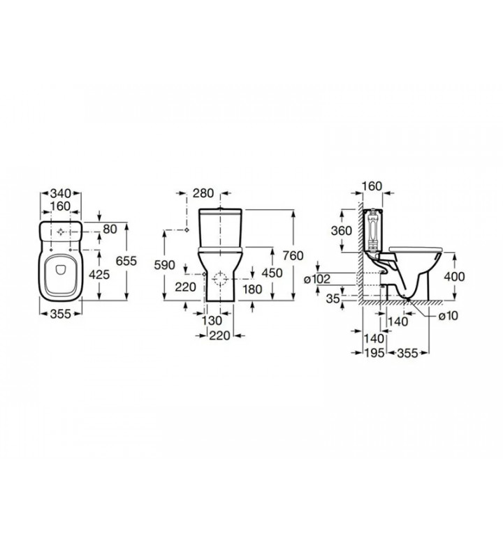 Моноблок Debba Pack Square Rimless, странично захранване на казанчето