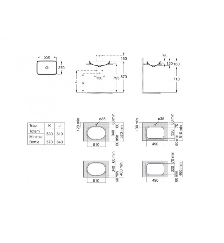 Умивалник за вграждане Inspira Square 550 х 370 mm