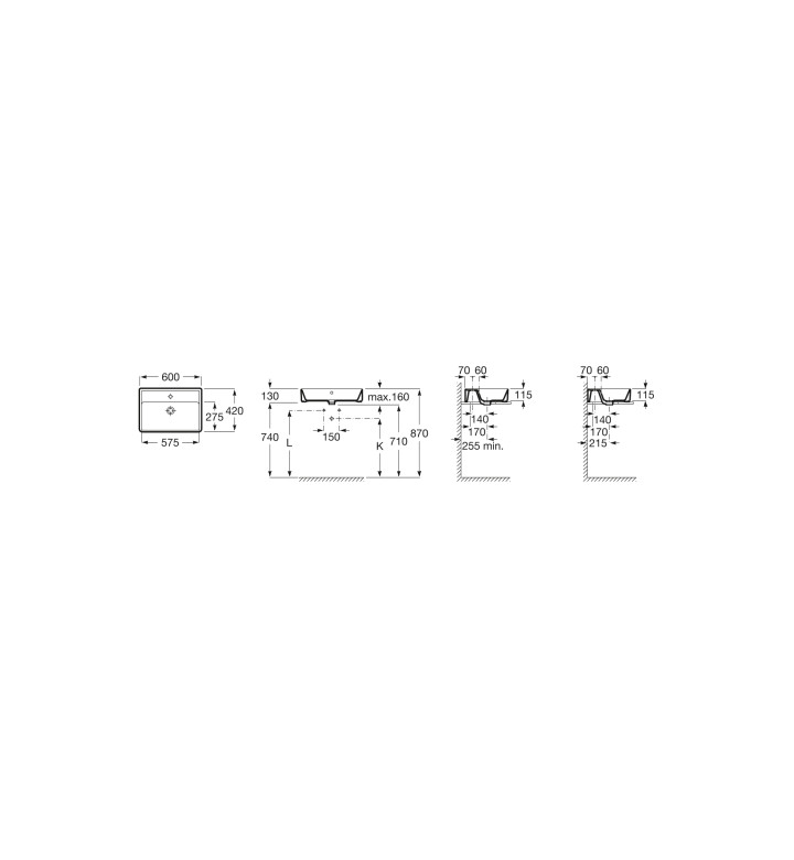 Умивалник за монтаж върху плот The Gap Square, 60 cm