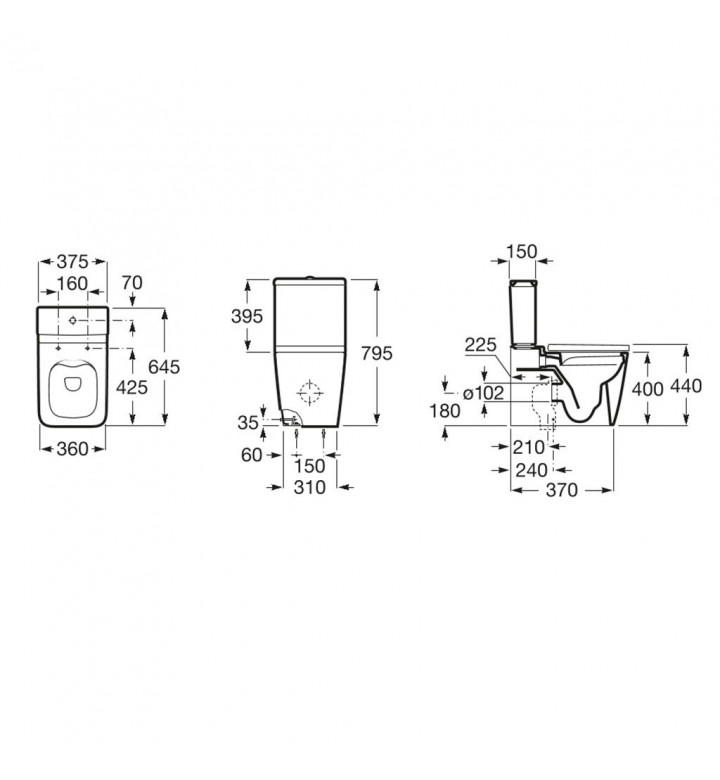 Тоалетна чиния, оникс, Rimless Inspira Square