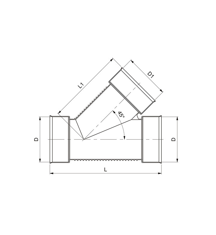 Разклонител канализация PE, SN8, DN/OD ф 110 / 110 mm, 45°, без уплътн.