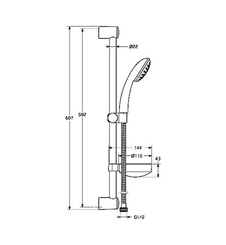 Душ система BASICJET с тръбно окачване и сапуниера H 60 cm