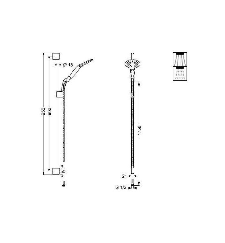 Душ система CLEAR LUX с тръбно окачване H 95 cm