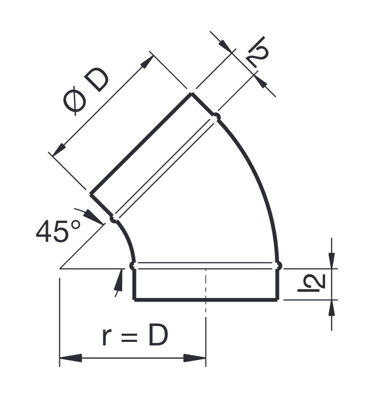 Коляно за въздуховод BD45 ф 100 mm 45°