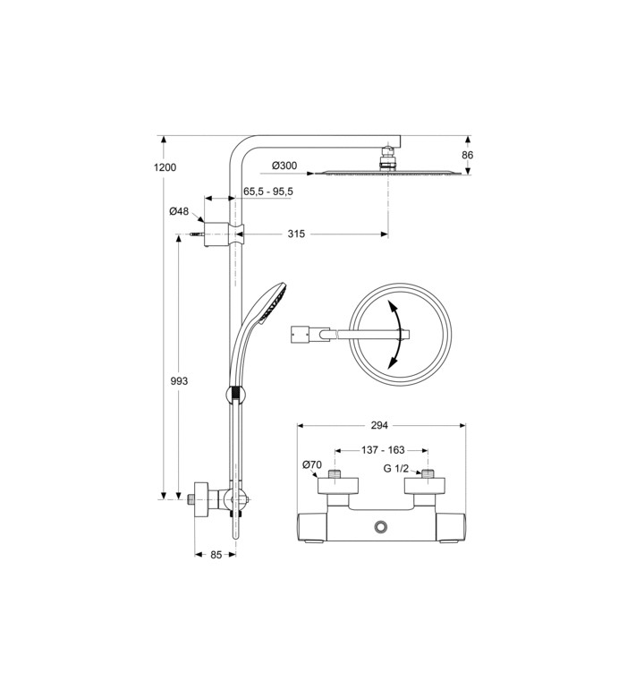 Душ система Idealrain Lux със стенен термостатен смесител