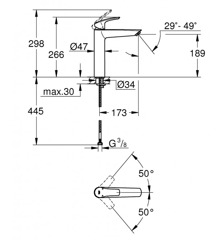 Eurosmart смесител за умивалник 1/2'', едноръкохватков, XL-размер