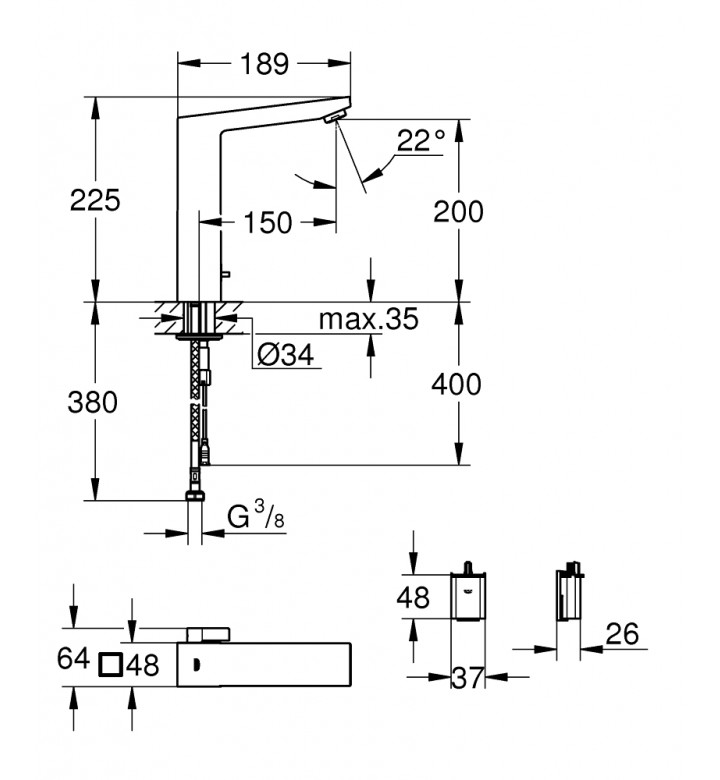 Смесител инфрачервен за умивалник - 6 V, стоящ Eurocube Е