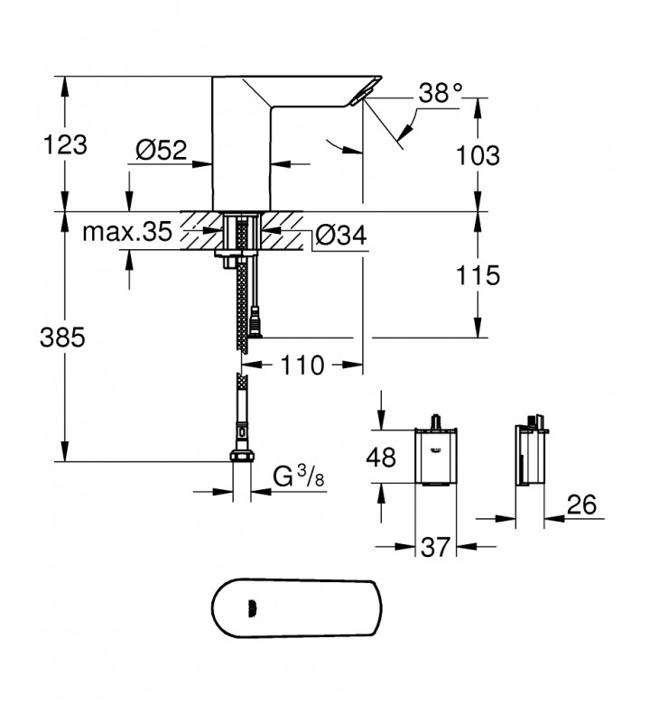 Смесител инфрачервен 1/2 ", Bau Cosmopolitan E, за умивалник