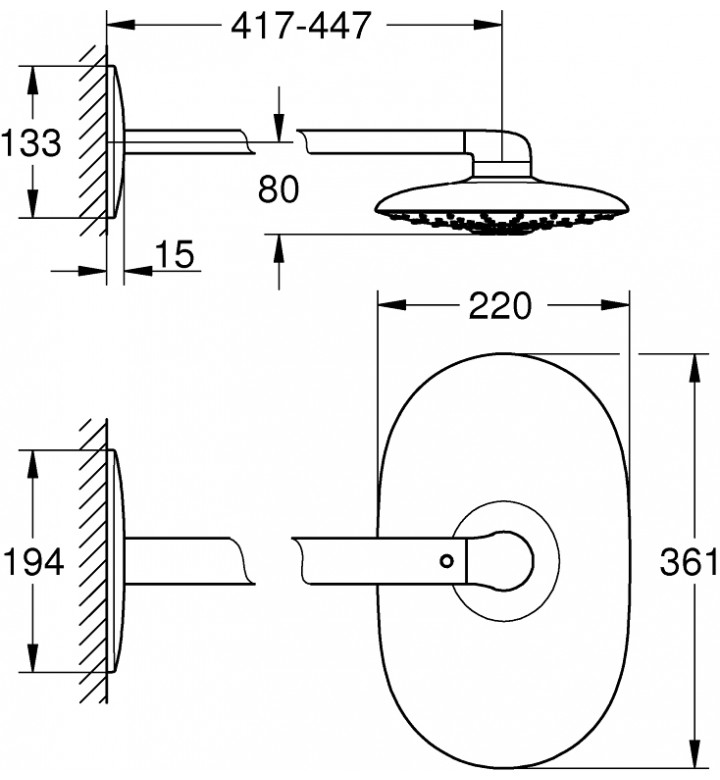 Душ пита с 2 струи 360x220 mm и рамо за стена 450 mm Rainshower 360 DUO