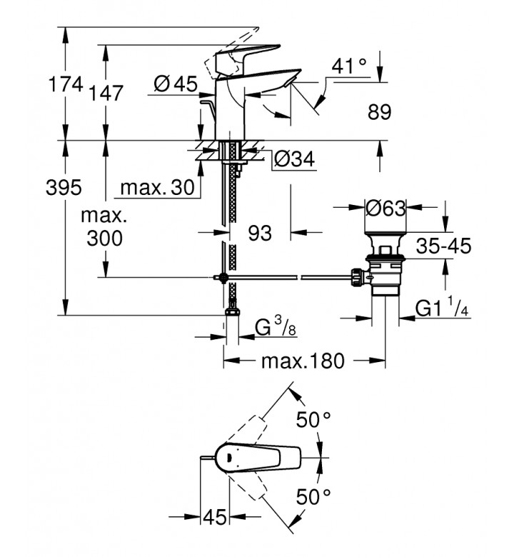 Bau Edge смесител за умивалник 1/2'', едноръкохватков, S-размер