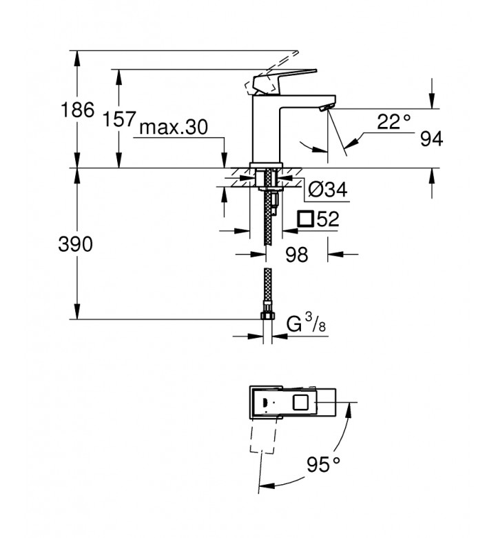 Смесител едноръкохватков Eurocube 1/2 '' , за умивалник, S - размер