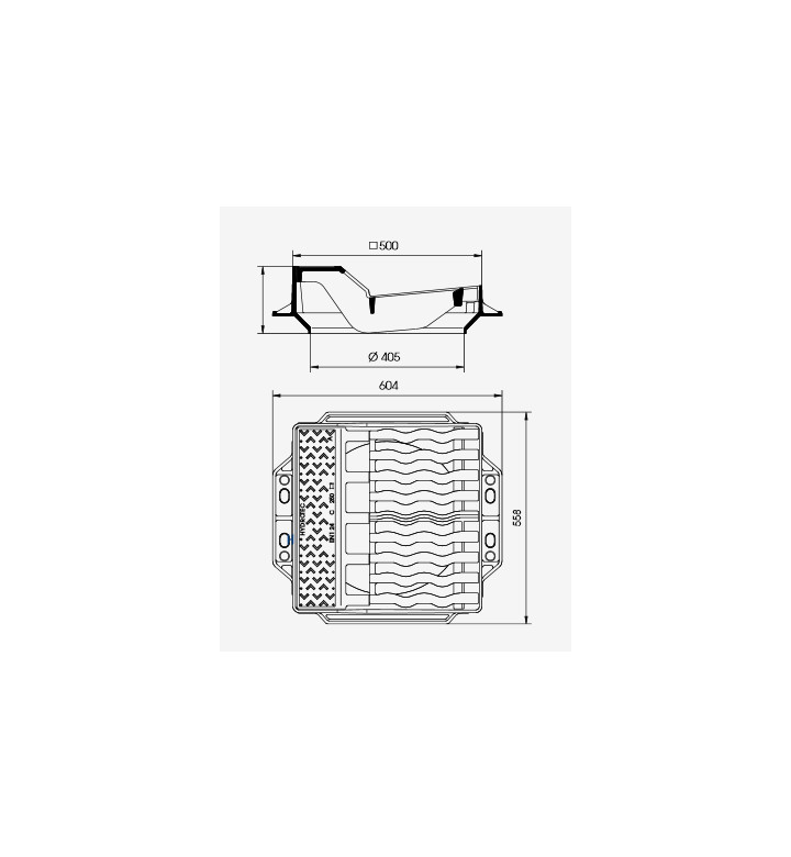 Решетка за канал 500x500mm C250, ъглова - чугун