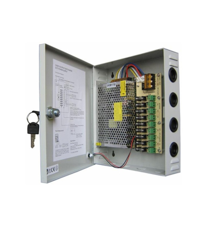 Захранващ блок 12V/10A, 8 канала, метална кутия PS120-8C