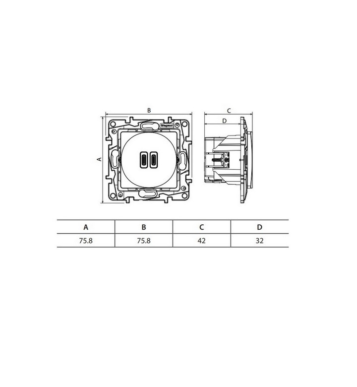 Двоен USB контакт за зареждане тип A+C 5V 3A 15W Бял