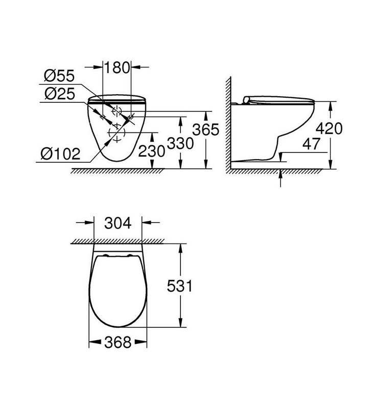 Тоалетна чиния окачена Bau Ceramic Rimless + седалка и капак със забавено падане