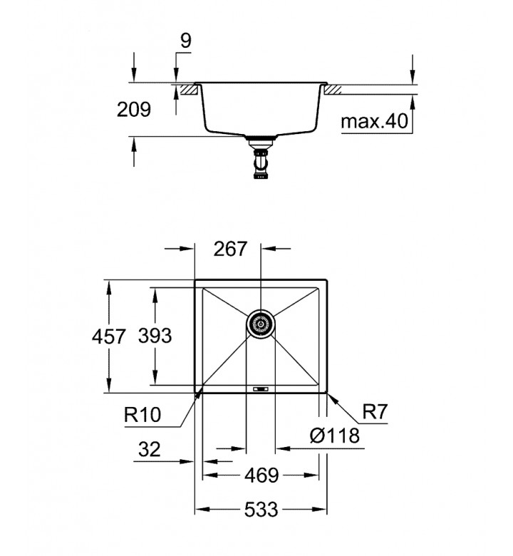 K700U кухненски умивалник 53.3 x 45.7cm