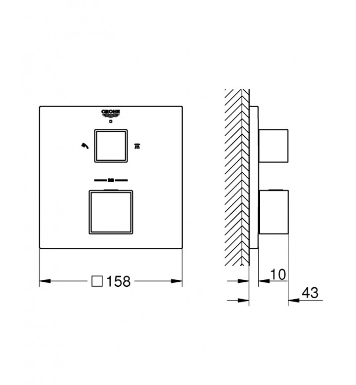 Grohtherm Cube термостатен смесител за 2 извода с вграден спирателен/ превключвателен клапан