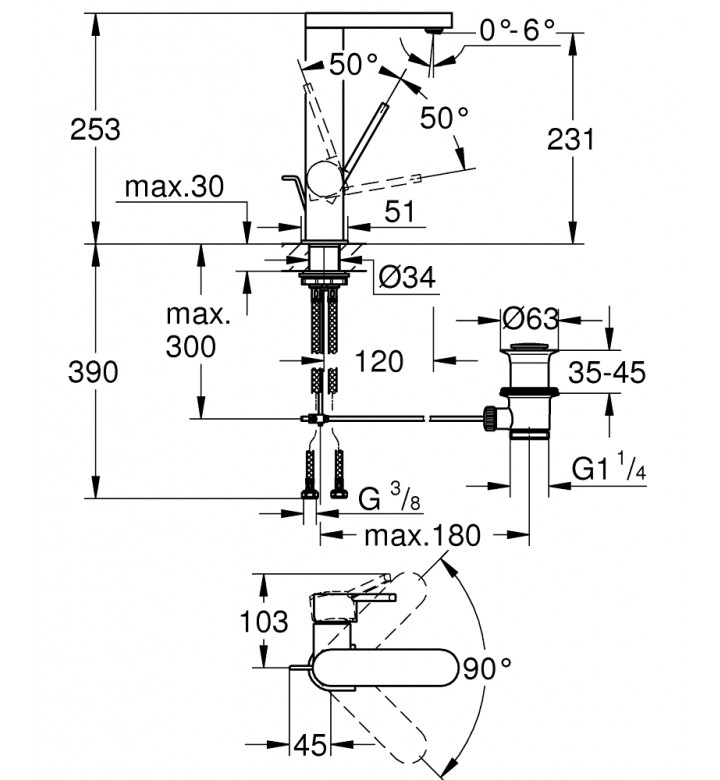 GROHE Plus смесител за умивалник 1/2'', едноръкохватков, L-размер, инокс