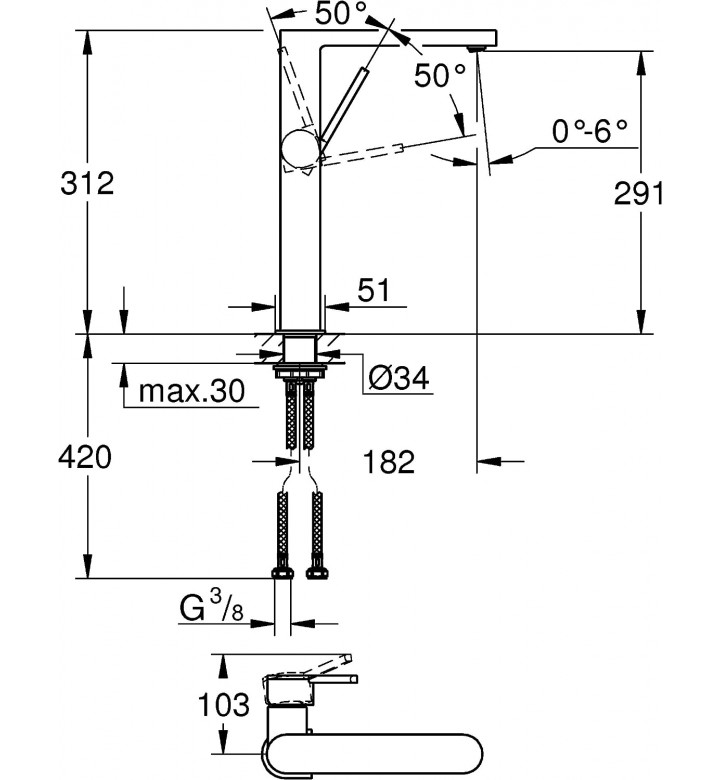 Смесител за кухненски умивалник 1/2", едноръкохватков XL-размер, Grohe Plus