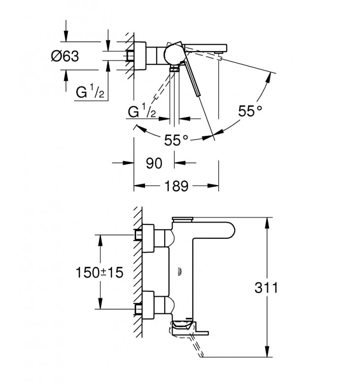 Смесител за вана / душ, Grohe Plus