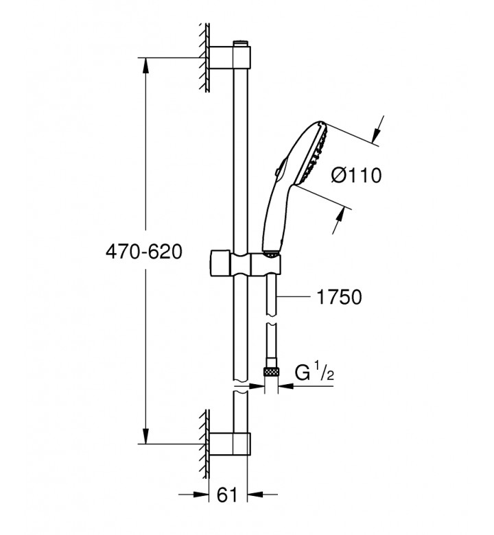 Комплект окачване 600 mm и ръчен душ Tempesta 110 Ill, 9.5 l/min