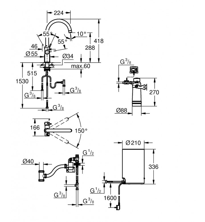 GROHE Red Duo, смесител и бойлер M - размер