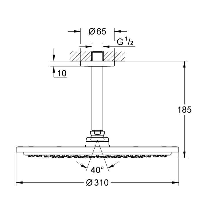 Rainshower Cosmopolitan 310 Комплект душ глава към тавана 142 mm