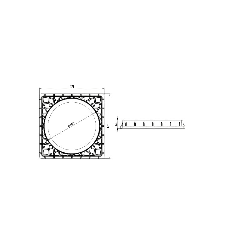 Капак за шахта 480 x 480 mm, ф 400 mm