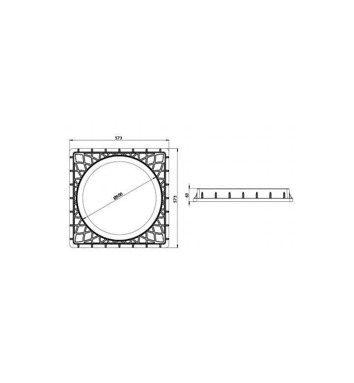 Капак за шахта 575 x 575 mm, ф 500 mm