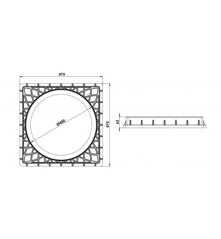 Капак за шахта 480 x 480 mm, ф 400 mm, квадрат/кръг, черен