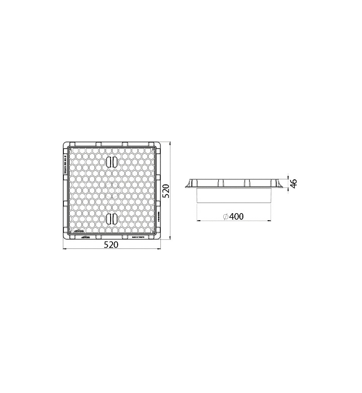 Капак за шахта за тръба, ф 400 mm, 520 х 520 mm