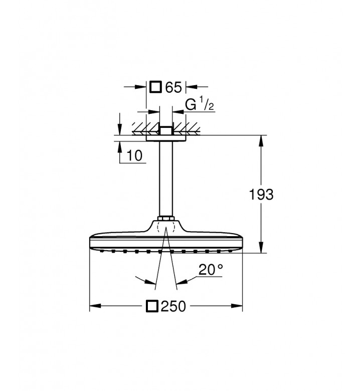 Душ глава Tempesta Cube 250 в комплект с рамо за монтаж на таван