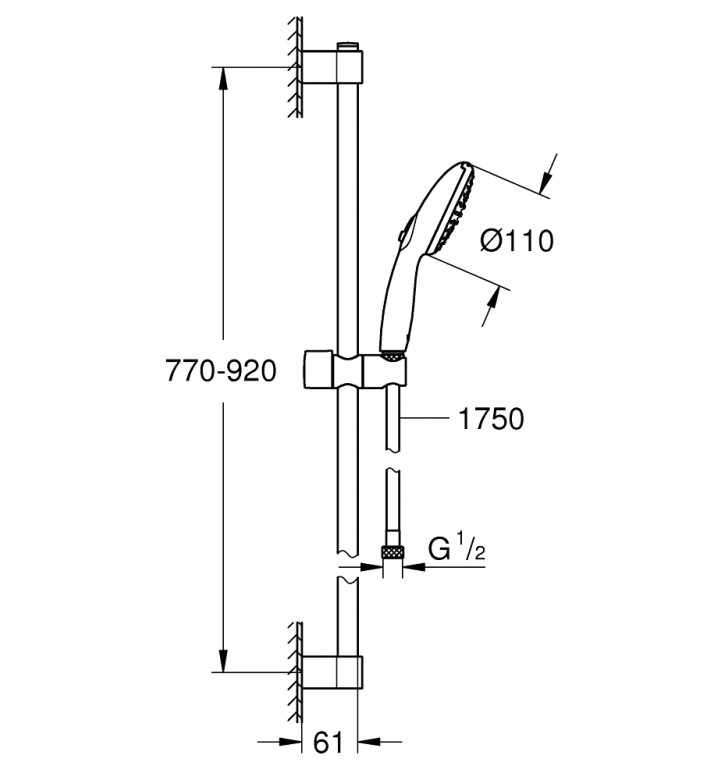 Комплект окачване 900 mm и ръчен душ 9.5 l/min, Tempesta 110