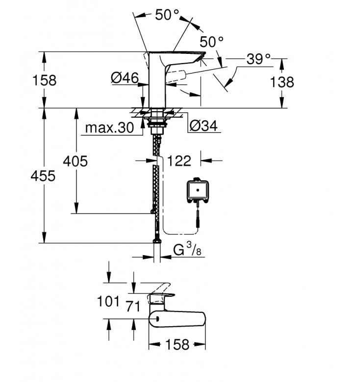 Смесител Eurosmart, за умивалник, инфрачервен, 6V