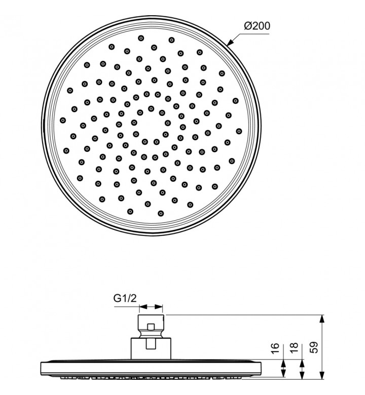 Душ глава ф 200 mm, Ideal Rain - Round, черна коприна