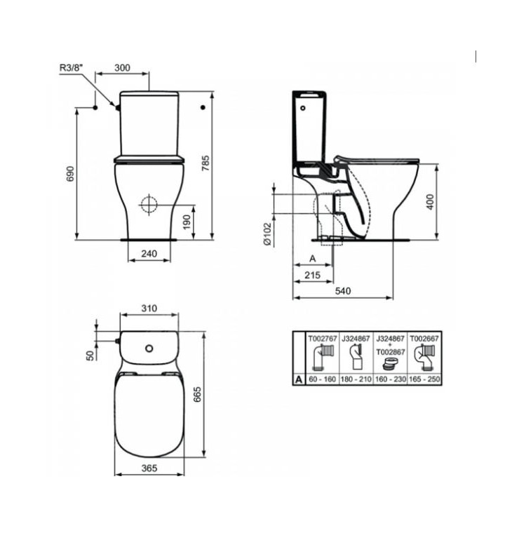 WC комплект, моноблок TESI AQUABLADE + седалка с плавно затваряне