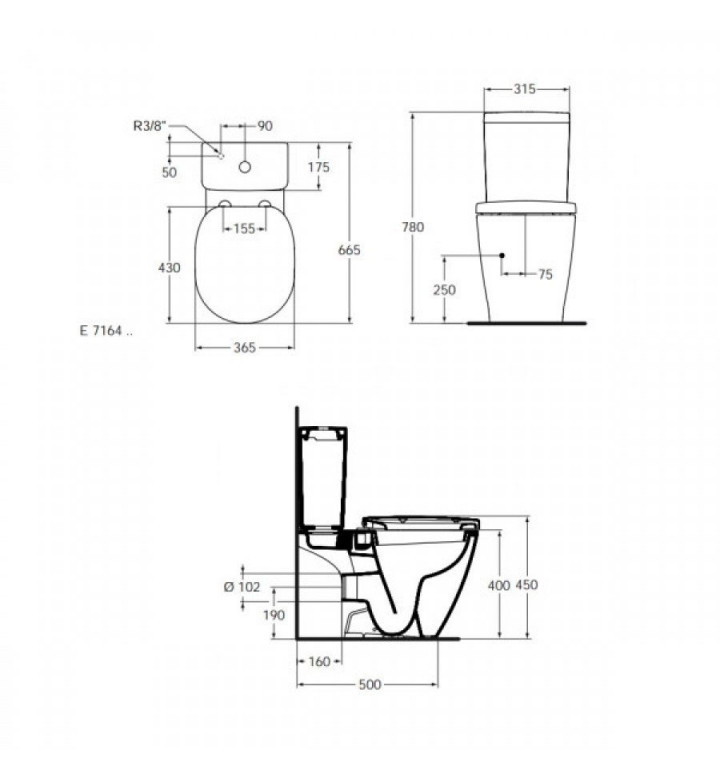 WC комплект моноблок Connect Cube + седалка и капак със забавено падане