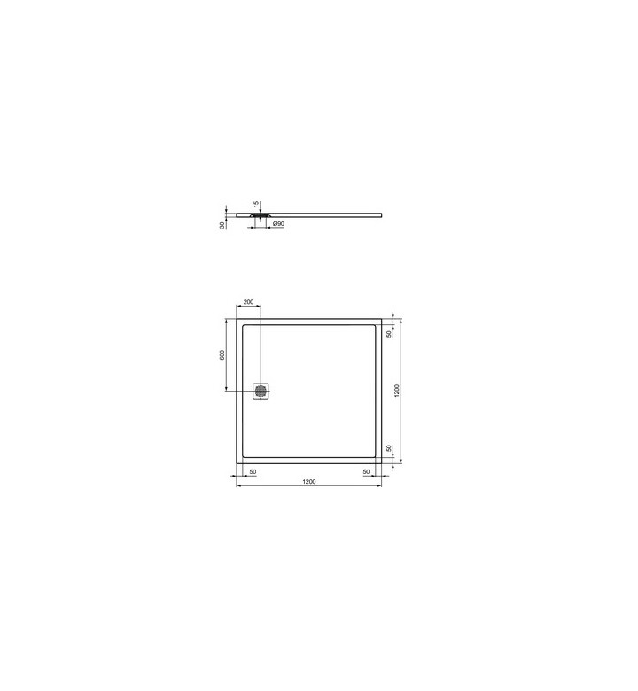 Квадратно поддушово корито 120 x 120 cm, UltraFlat S