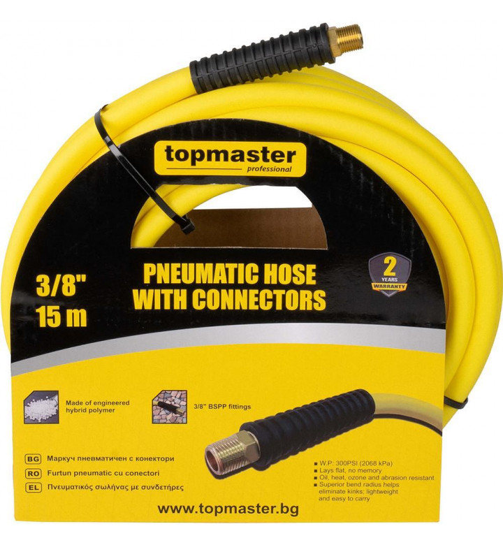 Маркуч пневматичен с конектори Top Master Pro, 3/8", 15 m