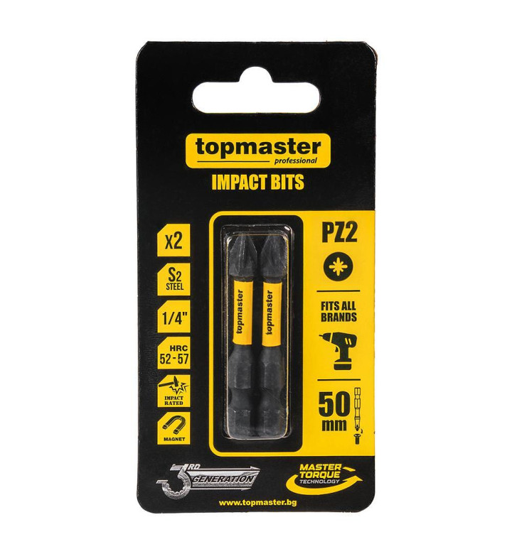 Накрайници ударни Top Master Pro 50 mm, PZ2, 1/4", 2 бр.