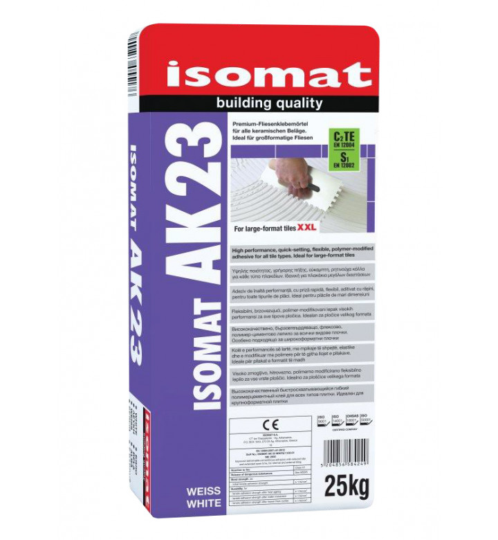 Isomat AK23 white, 25 kg, бързо втвърдяващо еластично цимент-полимерно лепило