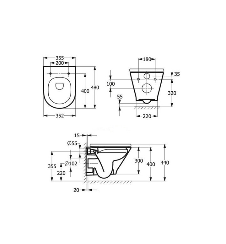 Стенна тоалетна чиния The Gap Round Compact Rimless, 480 mm