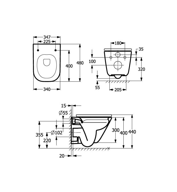 Стенна тоалетна чиния The Gap Square Compact Rimless, 480 mm